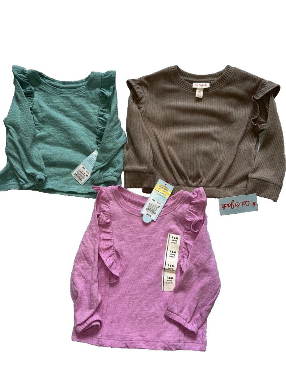 Toddler girls lot of 3 long sleeve shirts size 18 months Cat & Jack NEW mint